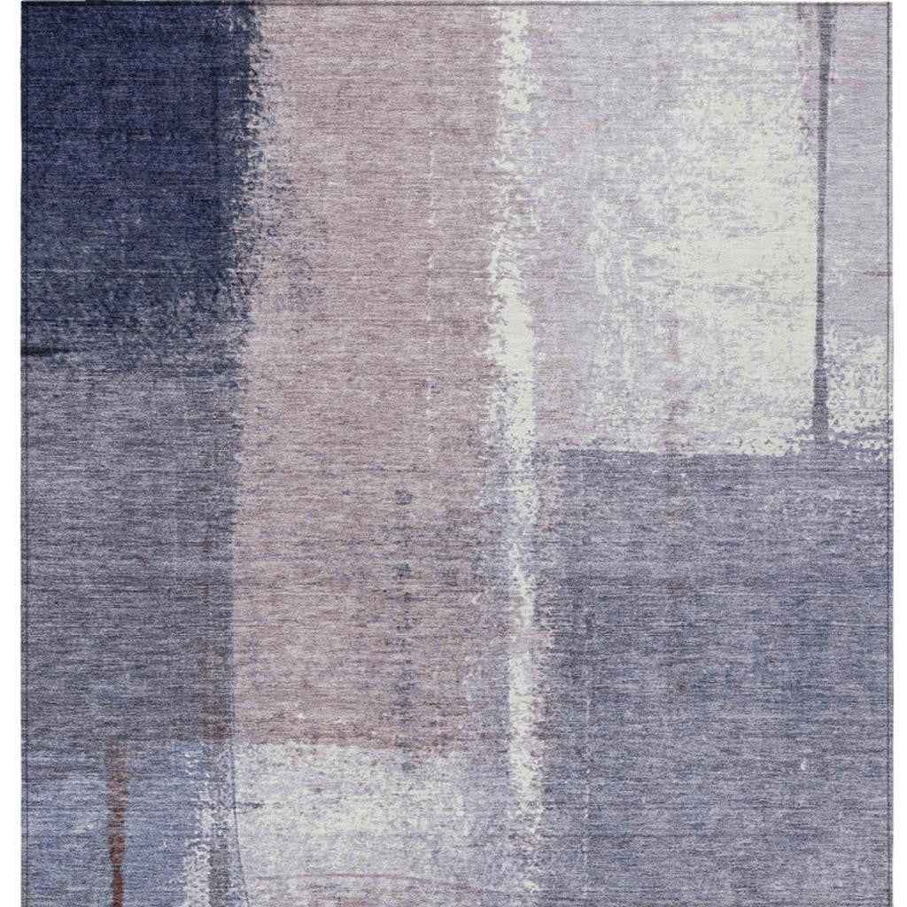 3' X 5' Lavender And Ivory Abstract Washable Indoor Outdoor Area Rug