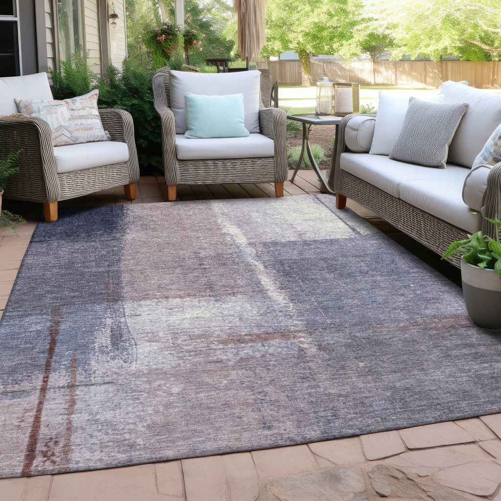 3' X 5' Lavender And Ivory Abstract Washable Indoor Outdoor Area Rug