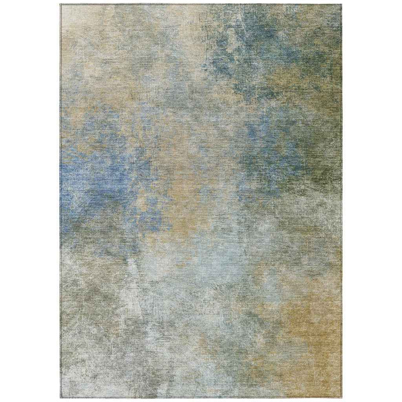 9' X 12' Khaki And Navy Blue Abstract Washable Indoor Outdoor Area Rug