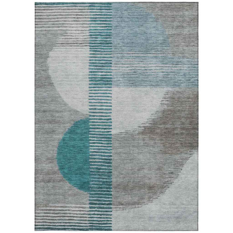 10' X 14' Teal Blue And Gray Geometric Washable Indoor Outdoor Area Rug