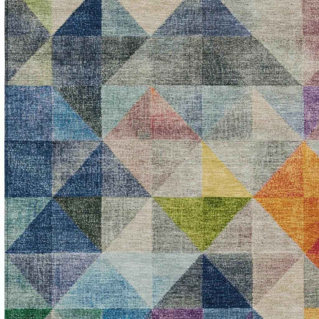 3' X 5' Beige Navy Blue And Orange Geometric Washable Indoor Outdoor Area Rug