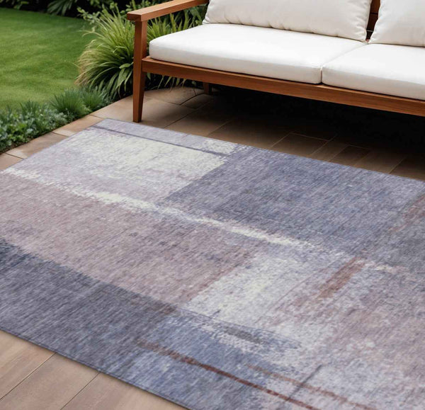 9' X 12' Lavender And Ivory Abstract Washable Indoor Outdoor Area Rug