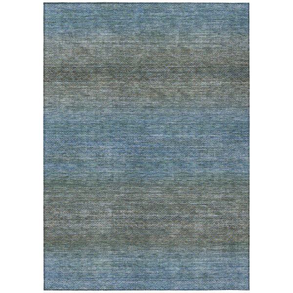 3' X 5' Blue And Taupe Geometric Washable Indoor Outdoor Area Rug