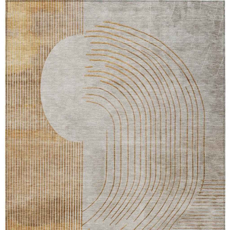 9' X 12' Gold And Ivory Geometric Washable Indoor Outdoor Area Rug