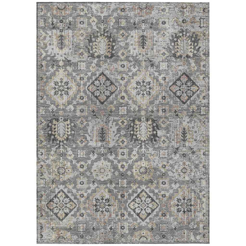 3' X 5' Gray And Copper Floral Medallion Washable Indoor Outdoor Area Rug