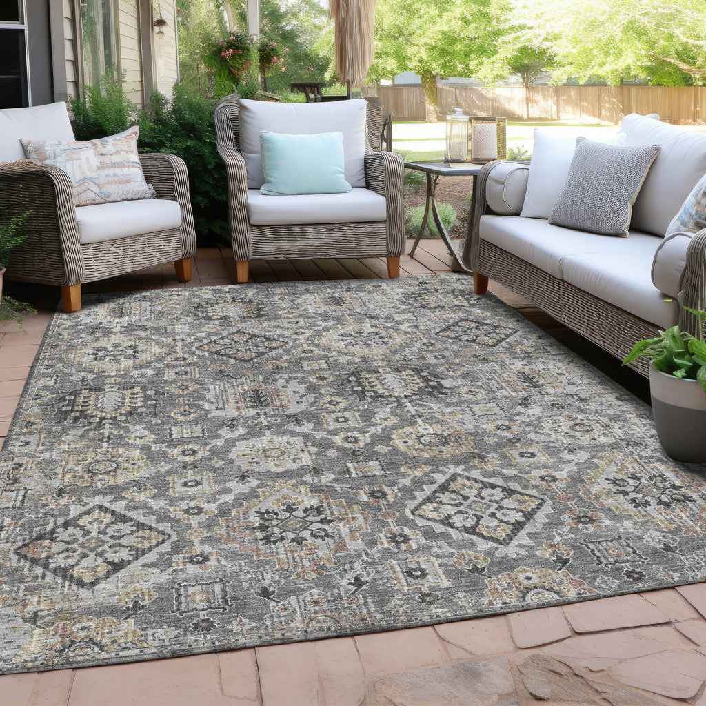 3' X 5' Gray And Copper Floral Medallion Washable Indoor Outdoor Area Rug