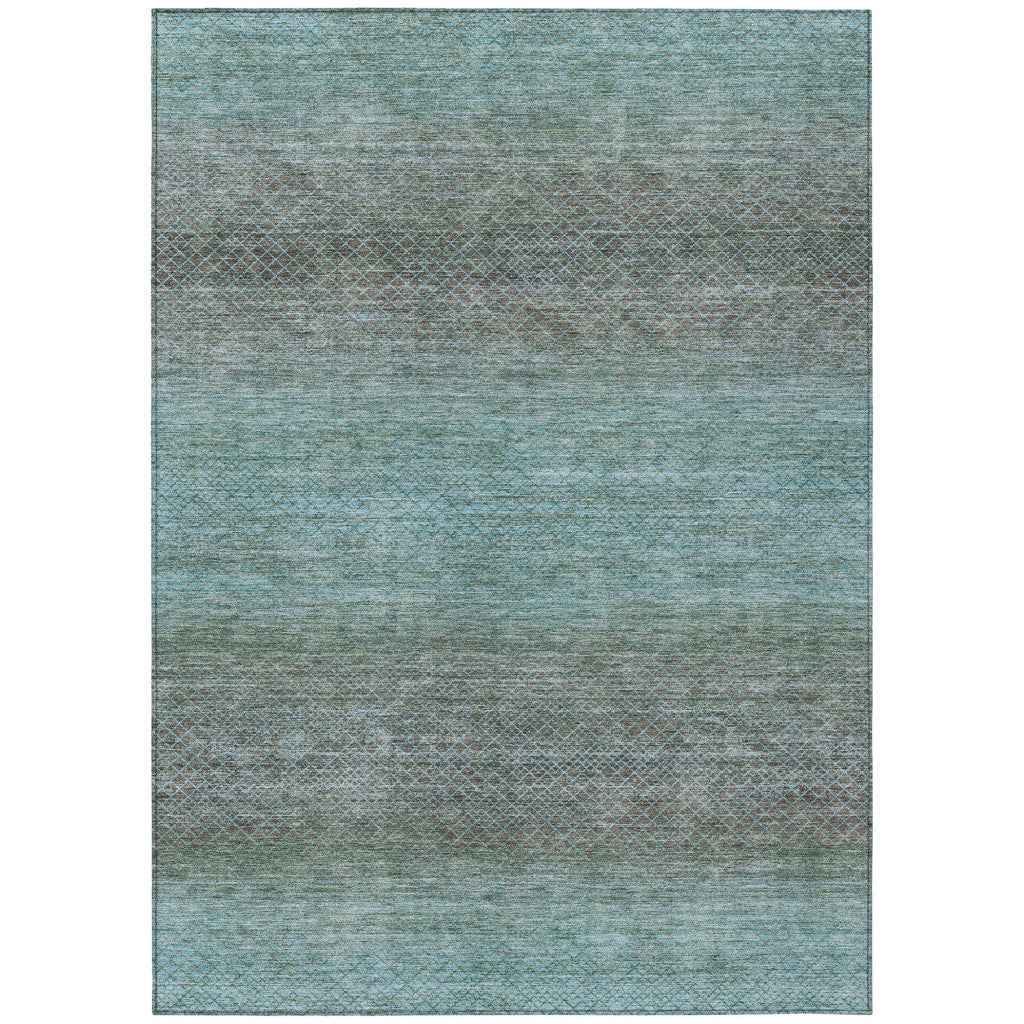 3' X 5' Teal Blue And Brown Geometric Washable Indoor Outdoor Area Rug