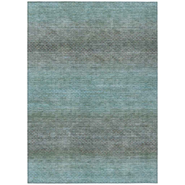 3' X 5' Teal Blue And Brown Geometric Washable Indoor Outdoor Area Rug