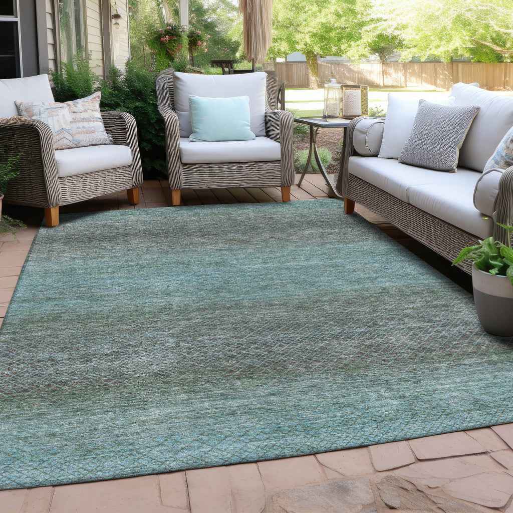 3' X 5' Teal Blue And Brown Geometric Washable Indoor Outdoor Area Rug