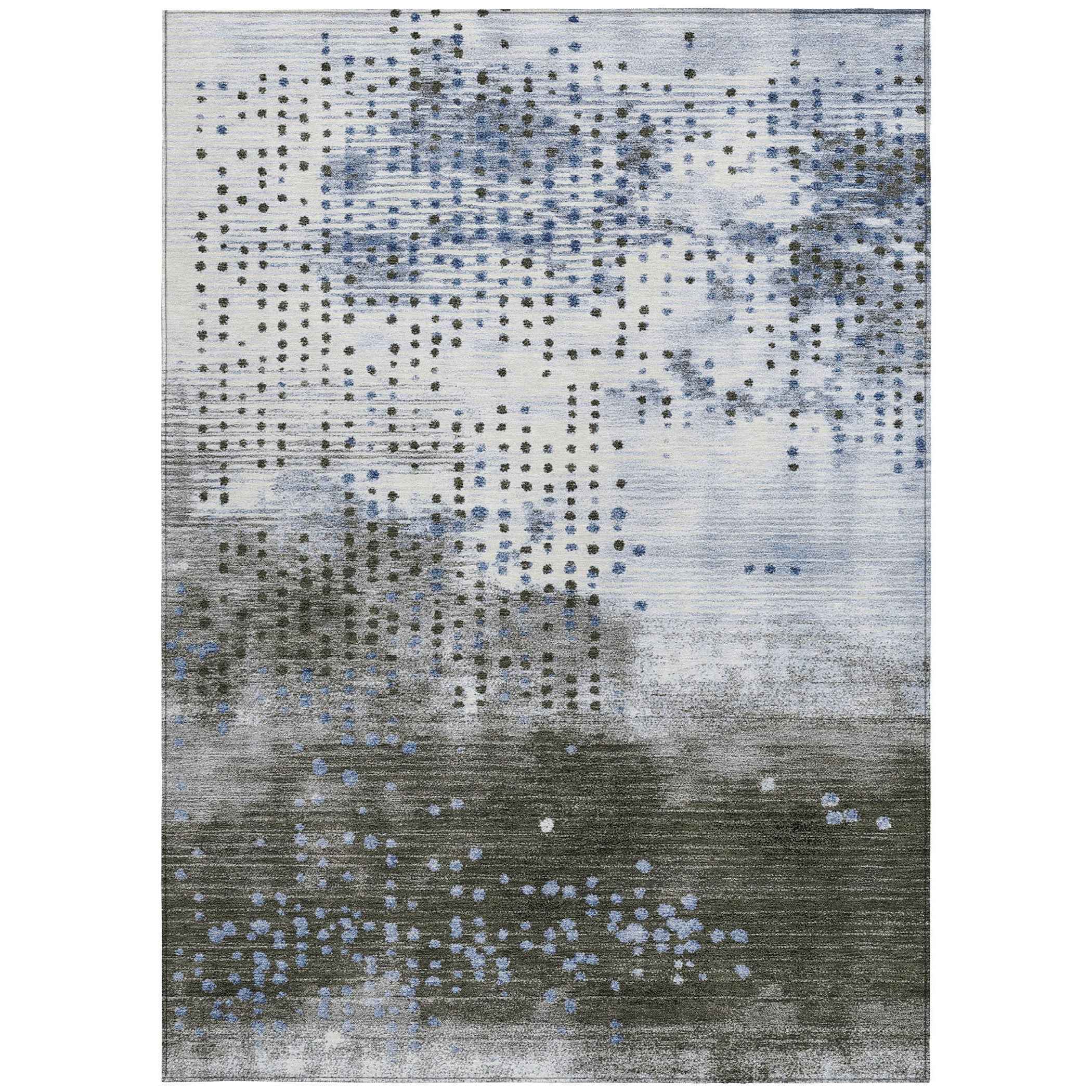 9' X 12' Denim Blue And Brown Geometric Washable Indoor Outdoor Area Rug