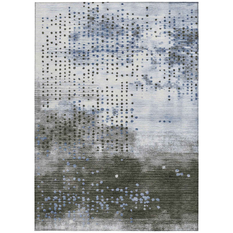 9' X 12' Denim Blue And Brown Geometric Washable Indoor Outdoor Area Rug