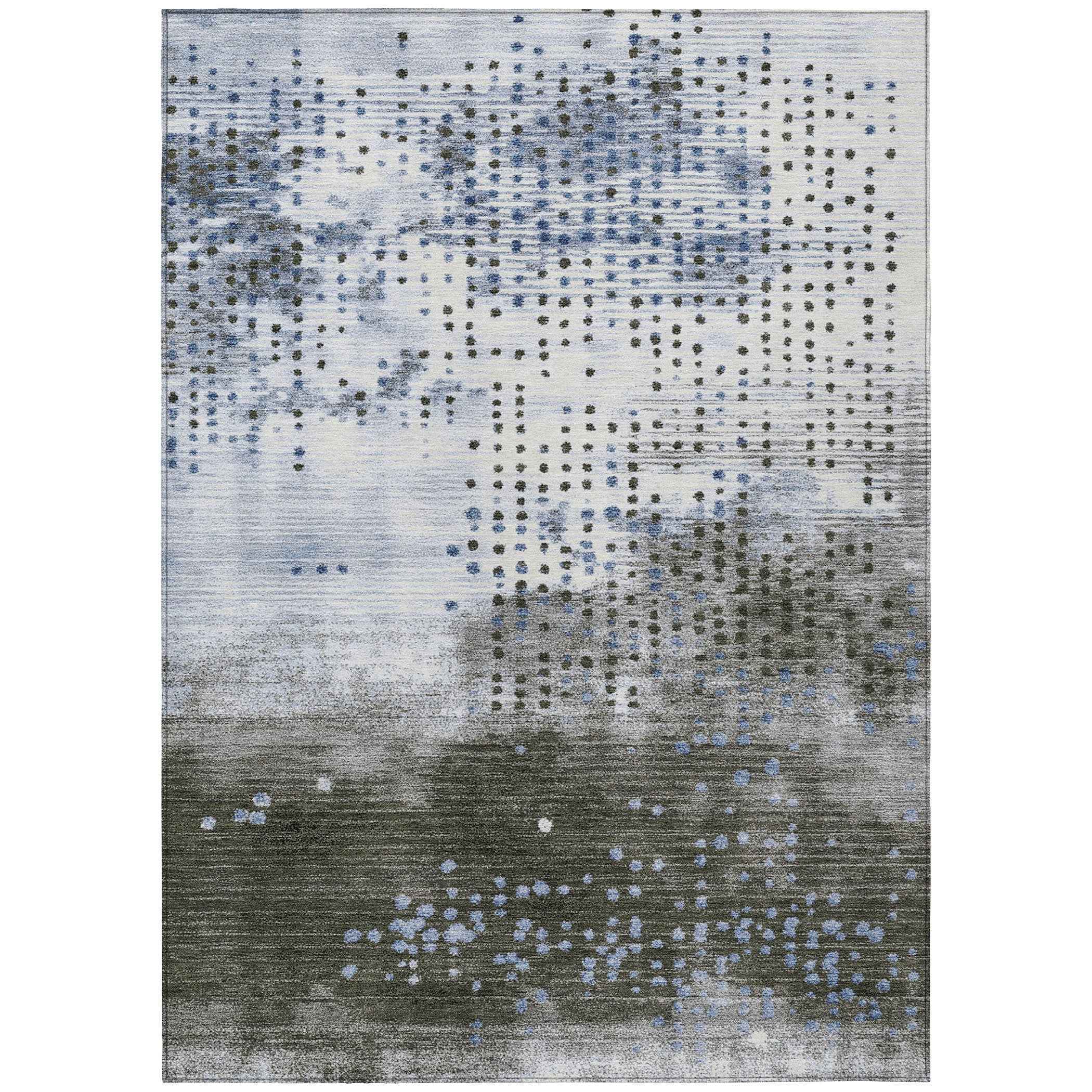 9' X 12' Denim Blue And Brown Geometric Washable Indoor Outdoor Area Rug