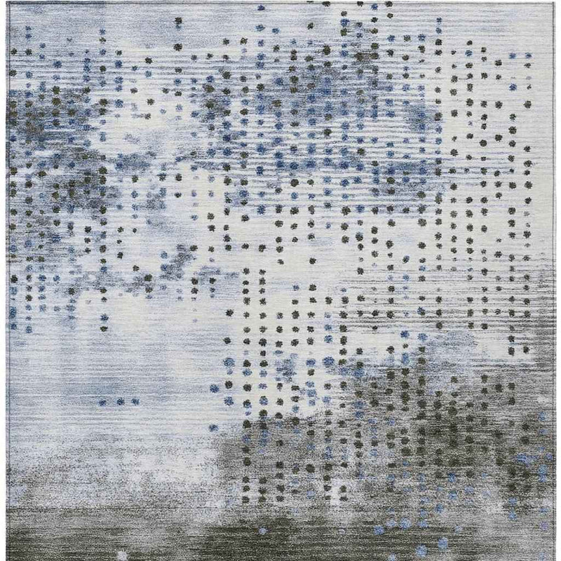 9' X 12' Denim Blue And Brown Geometric Washable Indoor Outdoor Area Rug