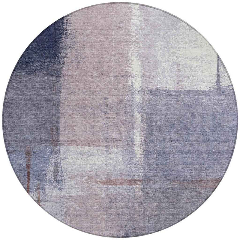 8' Lavender And Ivory Round Abstract Washable Indoor Outdoor Area Rug