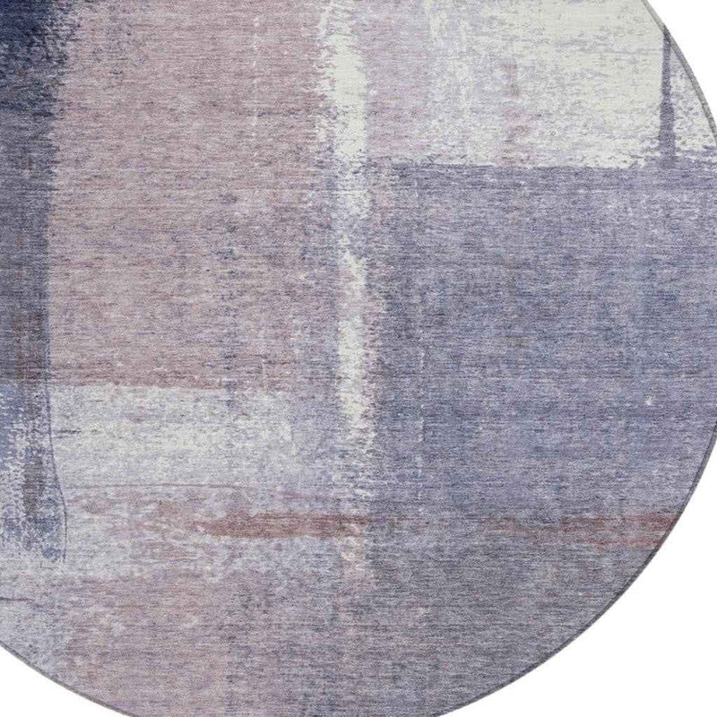 8' Lavender And Ivory Round Abstract Washable Indoor Outdoor Area Rug
