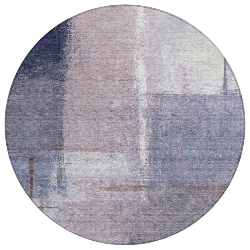 8' Lavender And Ivory Round Abstract Washable Indoor Outdoor Area Rug
