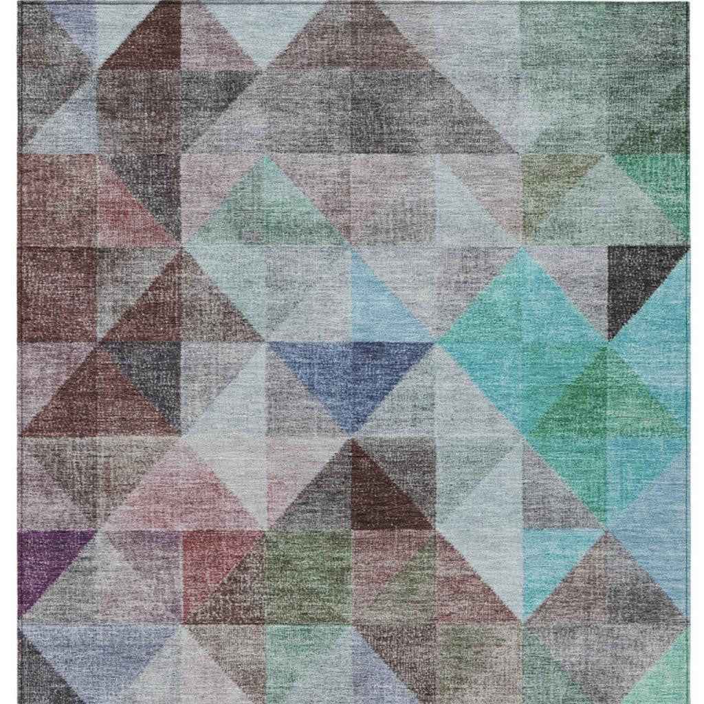 8' X 10' Silver Blue And Purple Geometric Washable Indoor Outdoor Area Rug