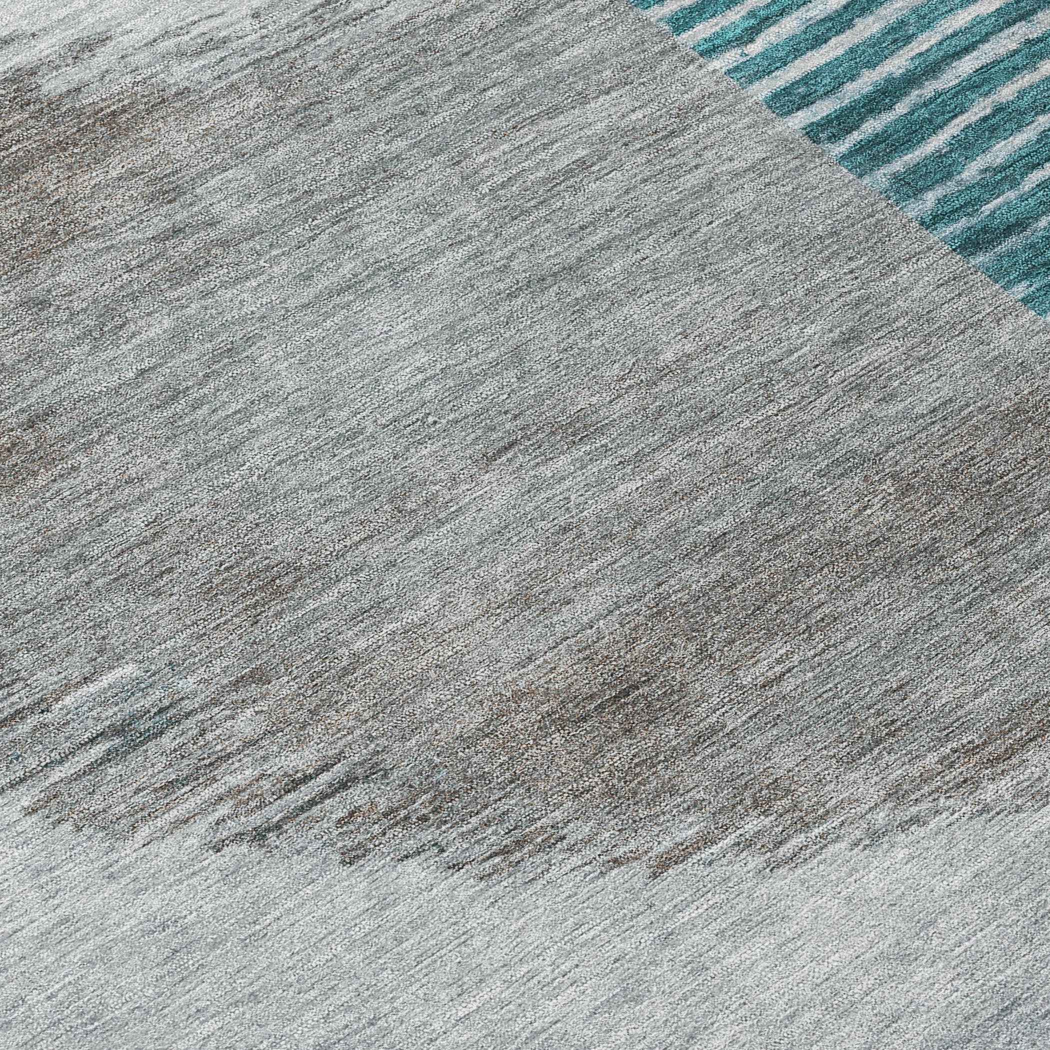 8' Teal Blue And Gray Round Geometric Washable Indoor Outdoor Area Rug