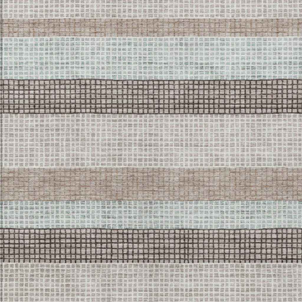 8' X 10' Taupe And Ivory Striped Washable Indoor Outdoor Area Rug