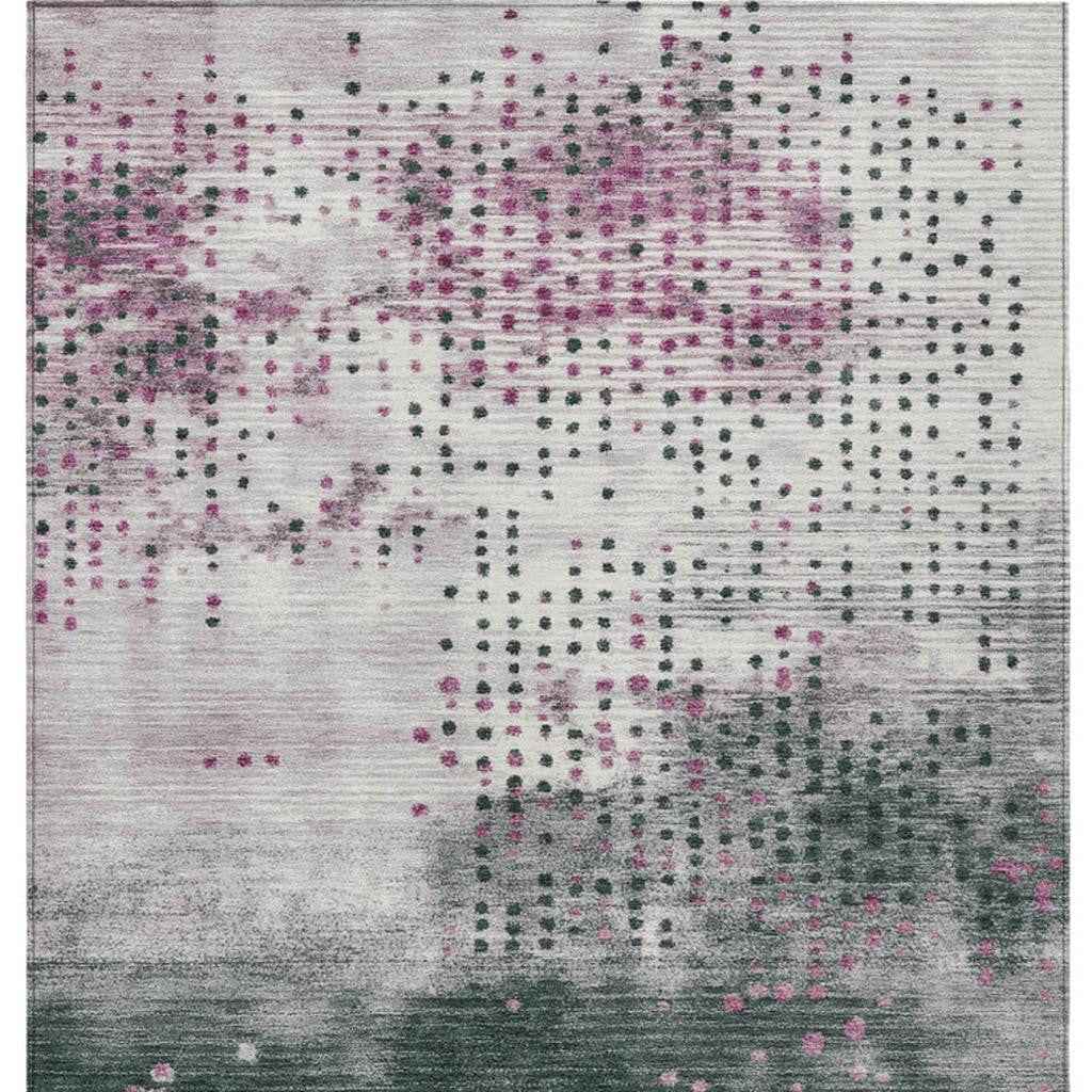 10' X 14' Blush And Emerald Geometric Washable Indoor Outdoor Area Rug