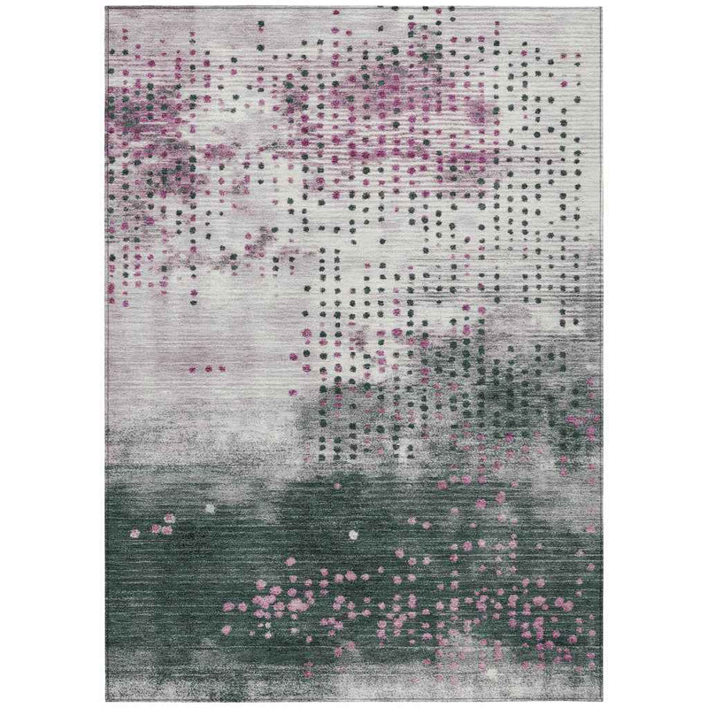 10' X 14' Blush And Emerald Geometric Washable Indoor Outdoor Area Rug