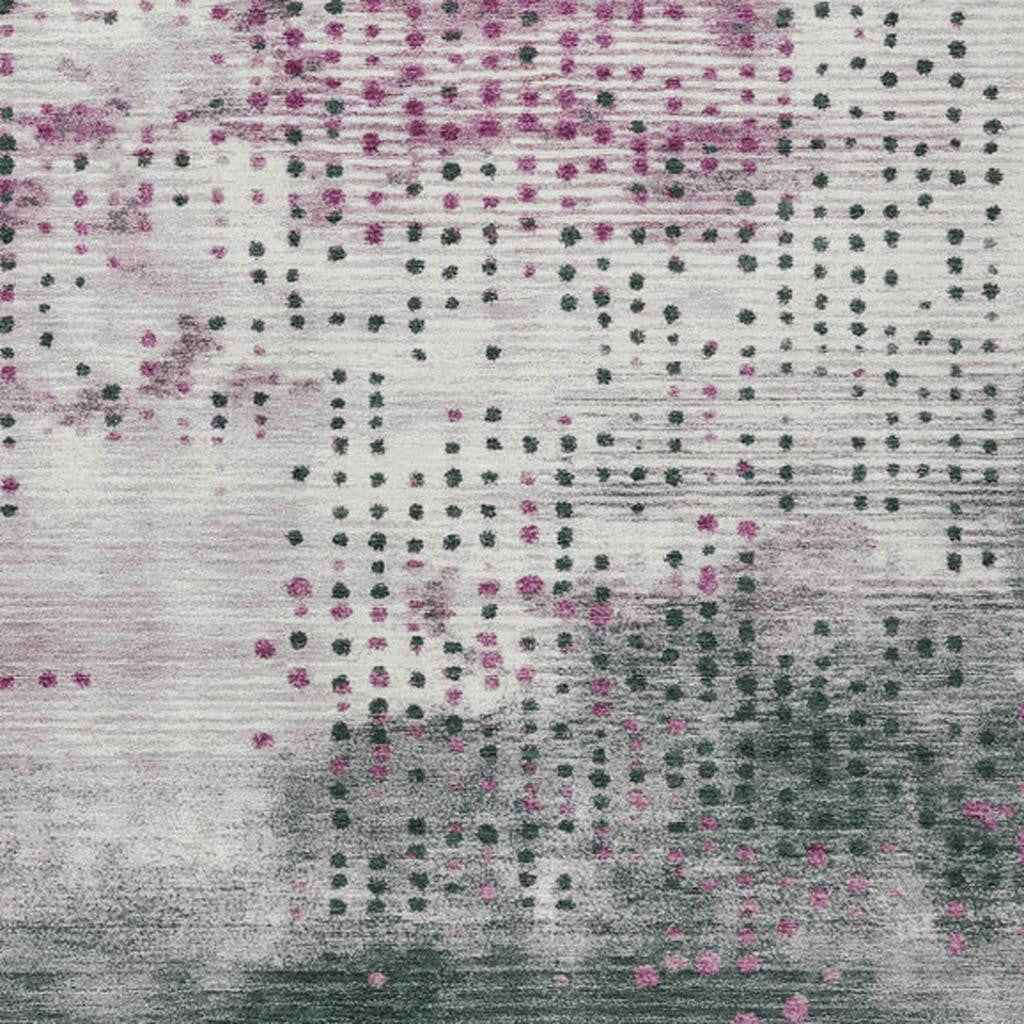 10' X 14' Blush And Emerald Geometric Washable Indoor Outdoor Area Rug