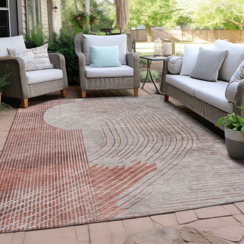 10' X 14' Salmon And Beige Geometric Washable Indoor Outdoor Area Rug
