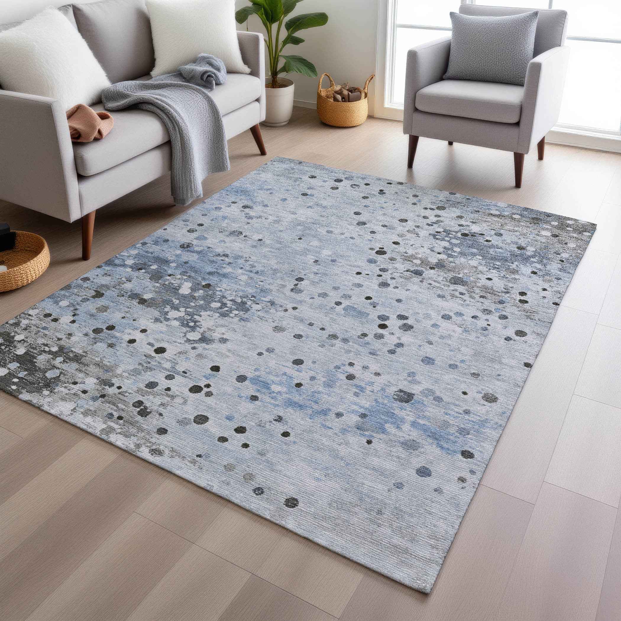 8' X 10' Sky Blue And Gray Abstract Washable Indoor Outdoor Area Rug