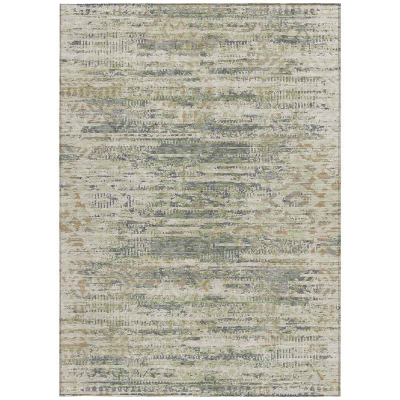 5' X 8' Artichoke Green And Beige Moroccan Washable Indoor Outdoor Area Rug