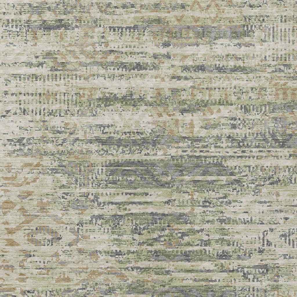 5' X 8' Artichoke Green And Beige Moroccan Washable Indoor Outdoor Area Rug