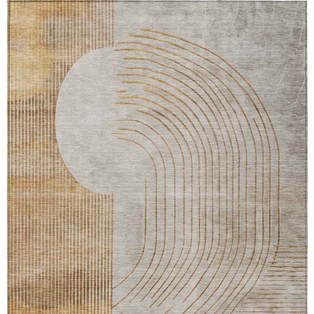 8' X 10' Gold And Ivory Geometric Washable Indoor Outdoor Area Rug