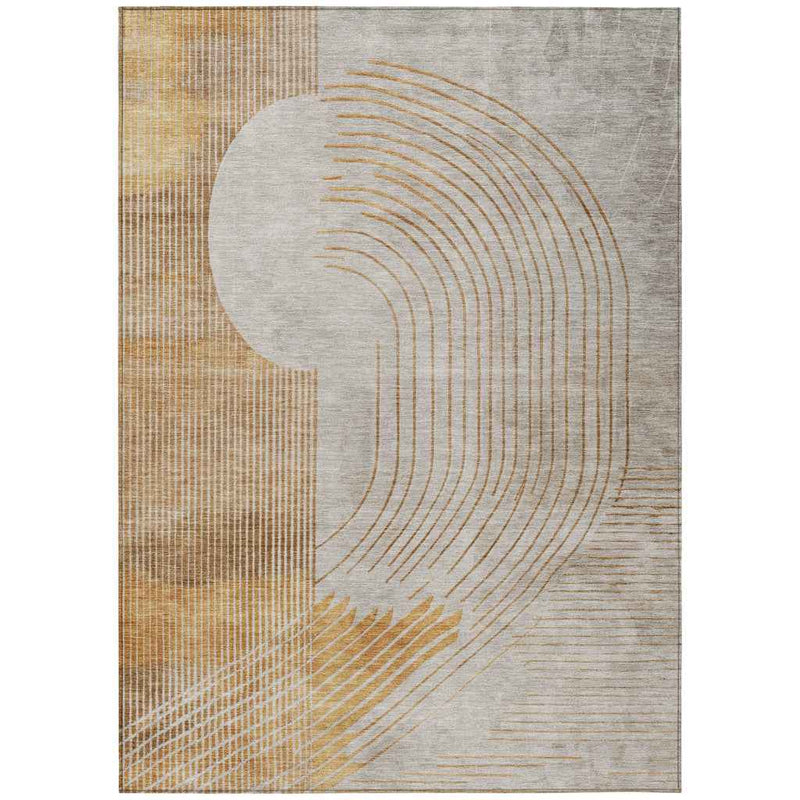 8' X 10' Gold And Ivory Geometric Washable Indoor Outdoor Area Rug