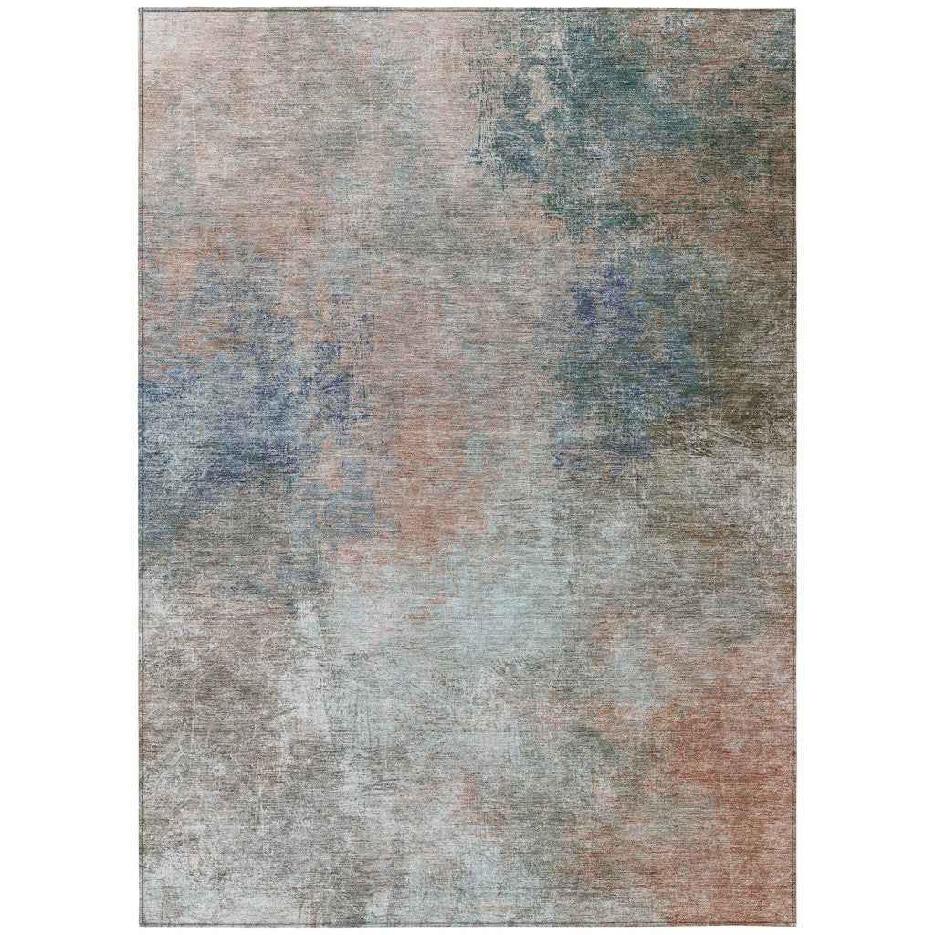 8' X 10' Copper And Navy Blue Abstract Washable Indoor Outdoor Area Rug