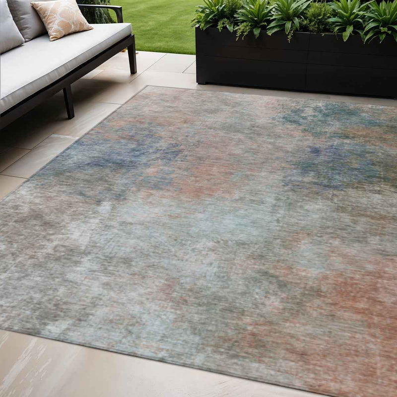 8' X 10' Copper And Navy Blue Abstract Washable Indoor Outdoor Area Rug