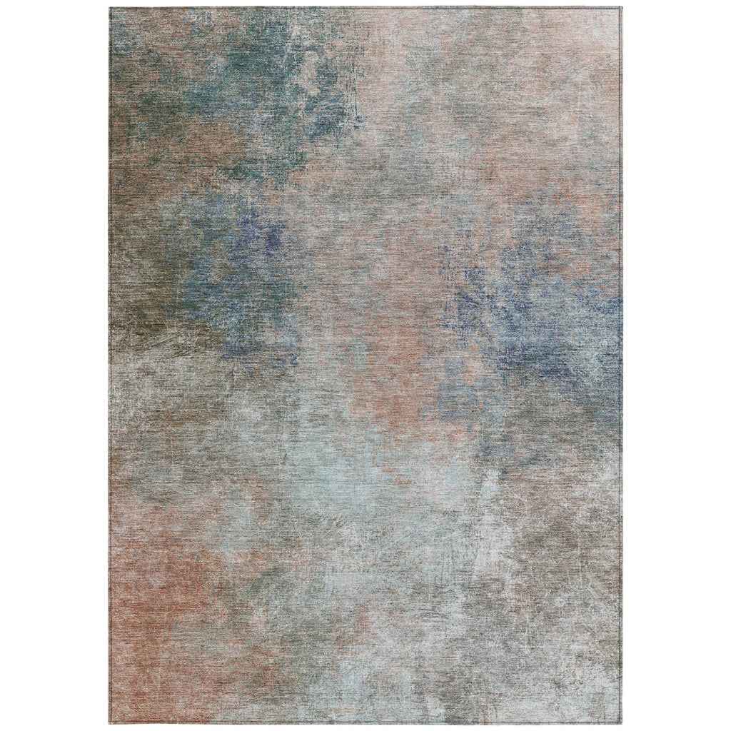 8' X 10' Copper And Navy Blue Abstract Washable Indoor Outdoor Area Rug