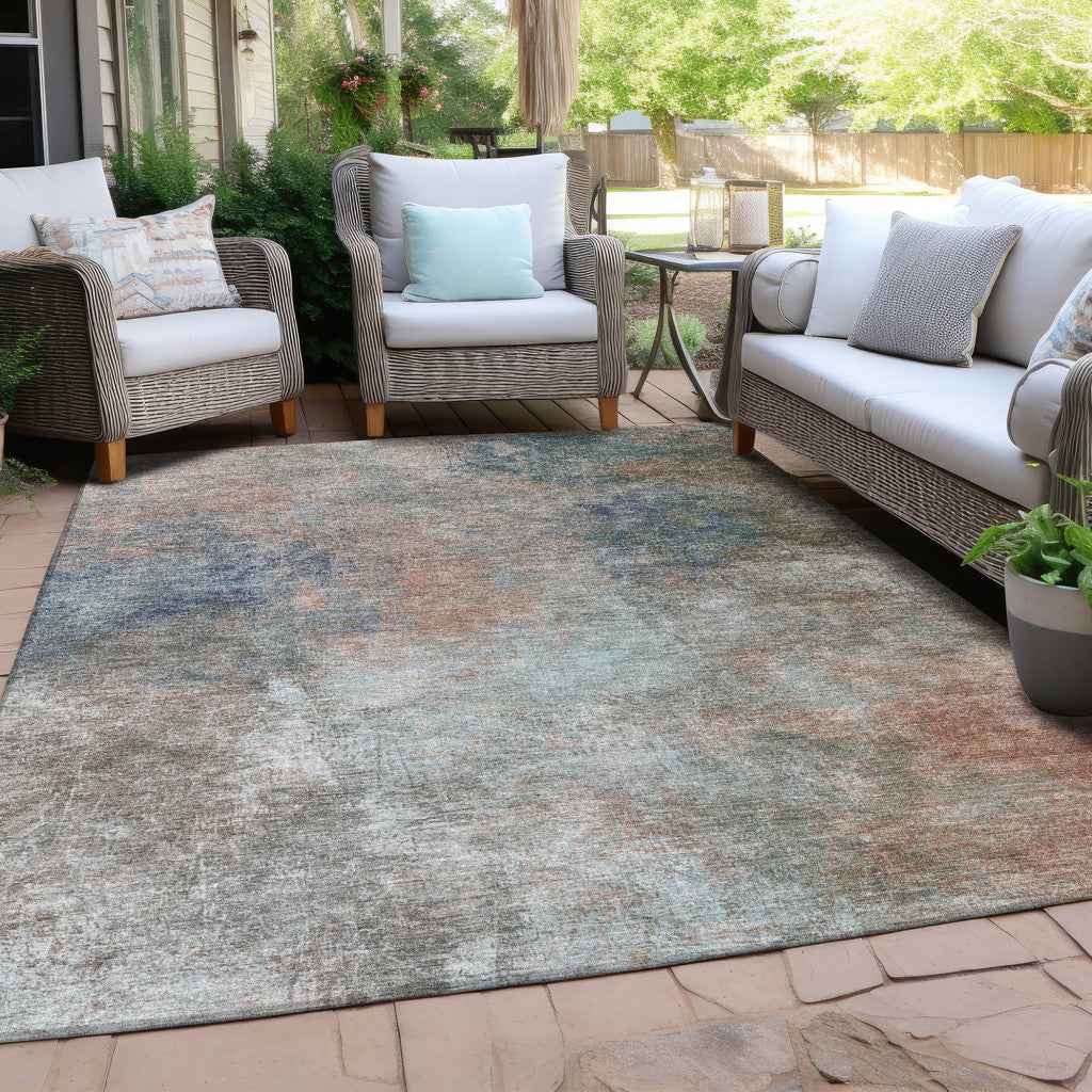8' X 10' Copper And Navy Blue Abstract Washable Indoor Outdoor Area Rug