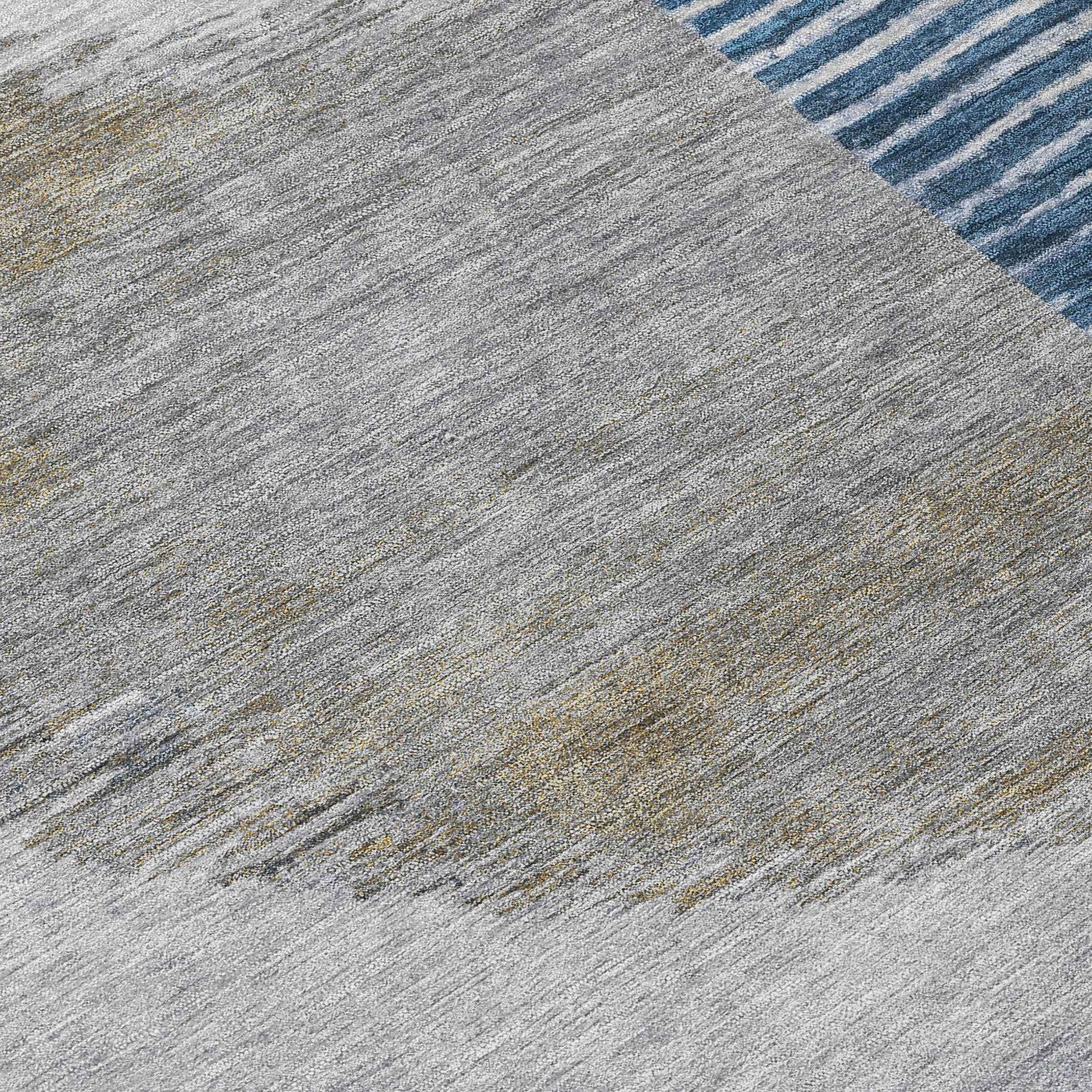 8' Denim Blue And Ivory Round Geometric Washable Indoor Outdoor Area Rug