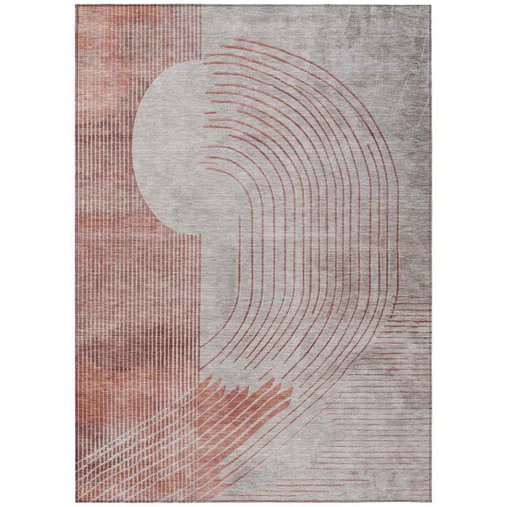 3' X 5' Salmon And Beige Geometric Washable Indoor Outdoor Area Rug
