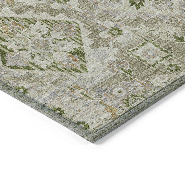 8' X 10' Fern Green And Beige Floral Medallion Washable Indoor Outdoor Area Rug