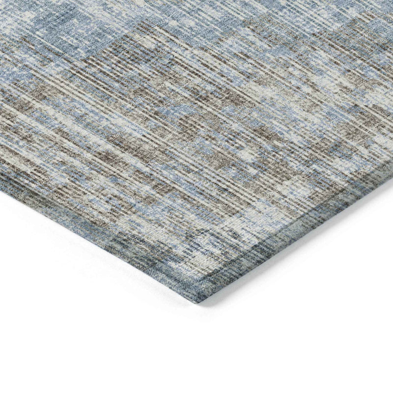 3' X 5' Denim Blue And Beige Geometric Washable Indoor Outdoor Area Rug