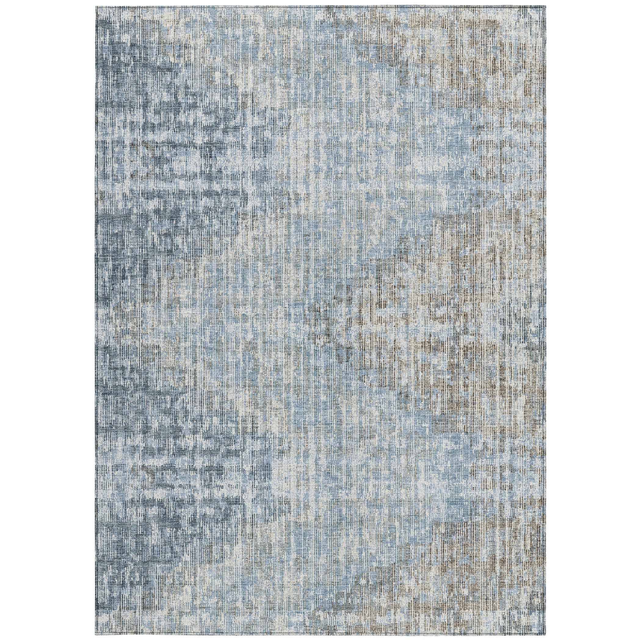 3' X 5' Denim Blue And Beige Geometric Washable Indoor Outdoor Area Rug