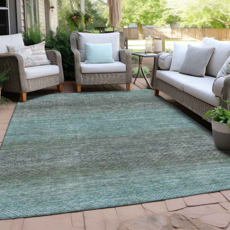 8' X 10' Teal Blue And Brown Geometric Washable Indoor Outdoor Area Rug