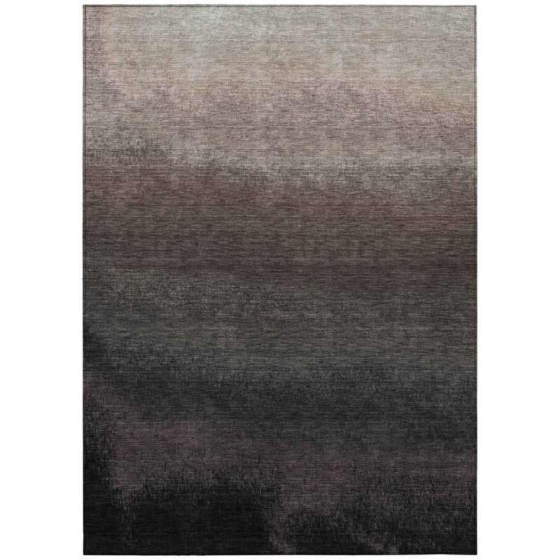 9' X 12' Black And Silver Ombre Washable Indoor Outdoor Area Rug