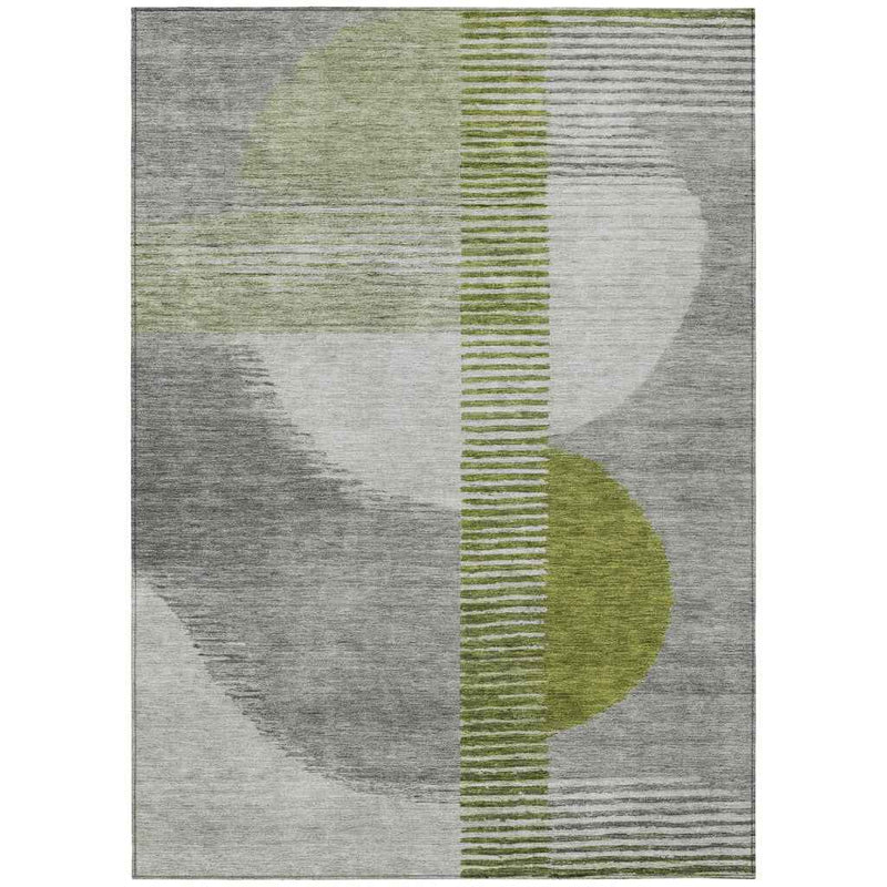 8' X 10' Olive Green And Gray Geometric Washable Indoor Outdoor Area Rug