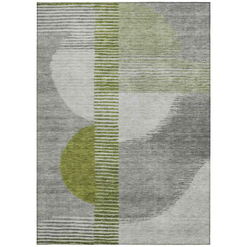 8' X 10' Olive Green And Gray Geometric Washable Indoor Outdoor Area Rug