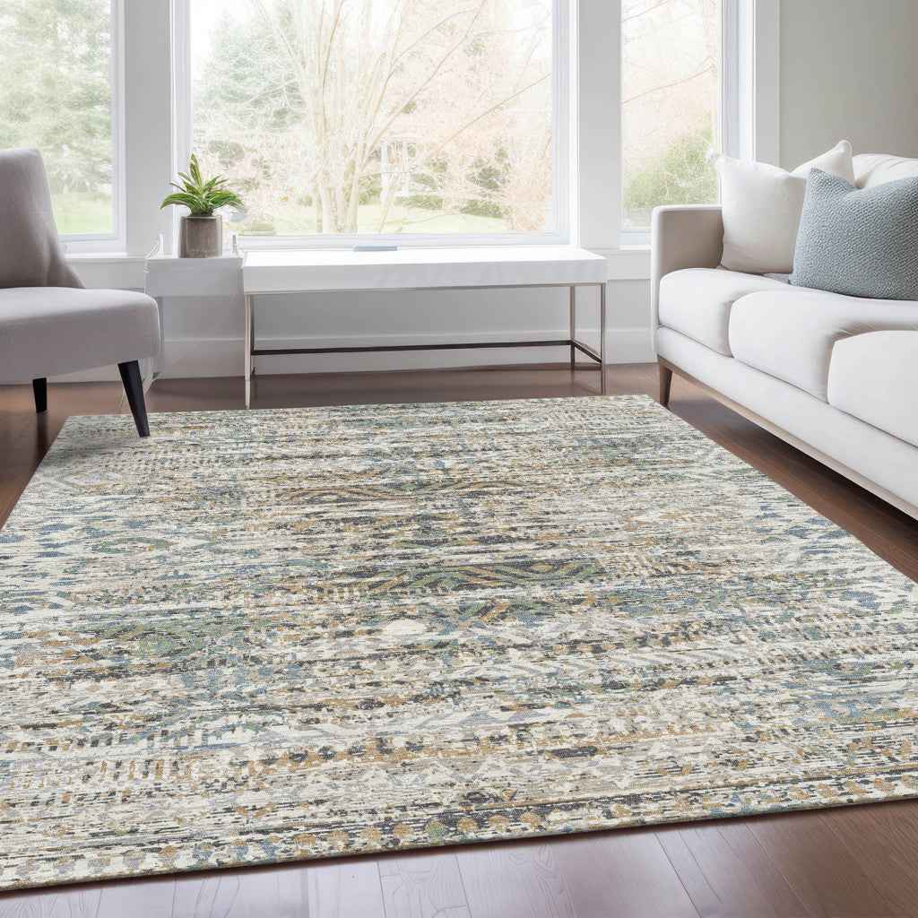 9' X 12' Ivory And Beige Moroccan Washable Indoor Outdoor Area Rug