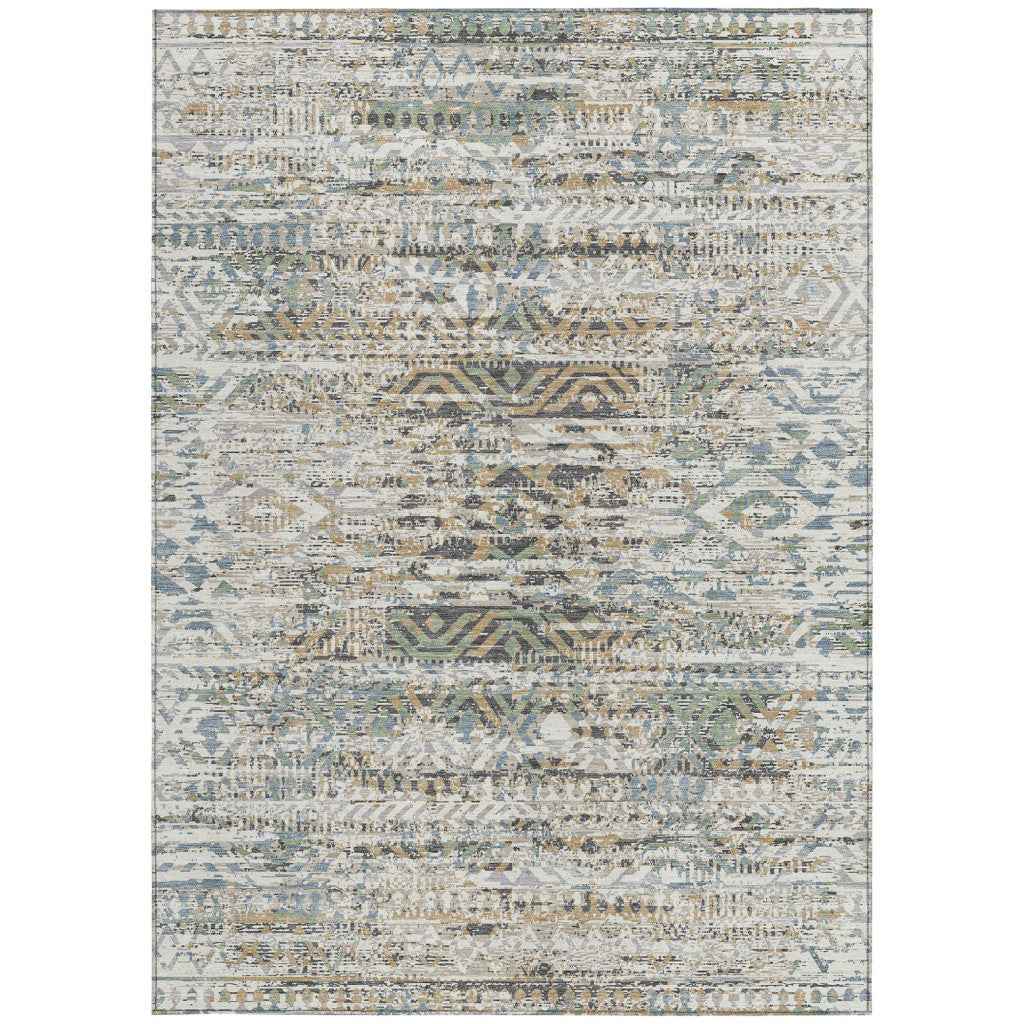 9' X 12' Ivory And Beige Moroccan Washable Indoor Outdoor Area Rug