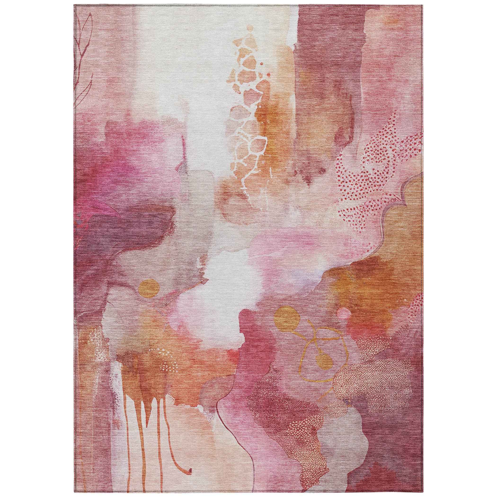 5' X 8' Pink Copper And Ivory Abstract Washable Indoor Outdoor Area Rug