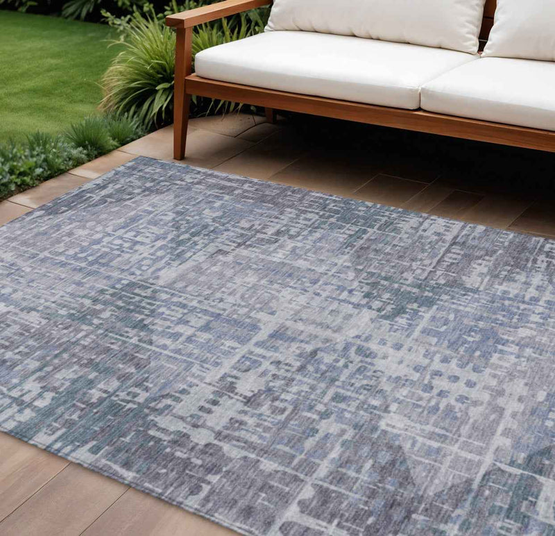 9' X 12' Blue And Purple Geometric Washable Indoor Outdoor Area Rug