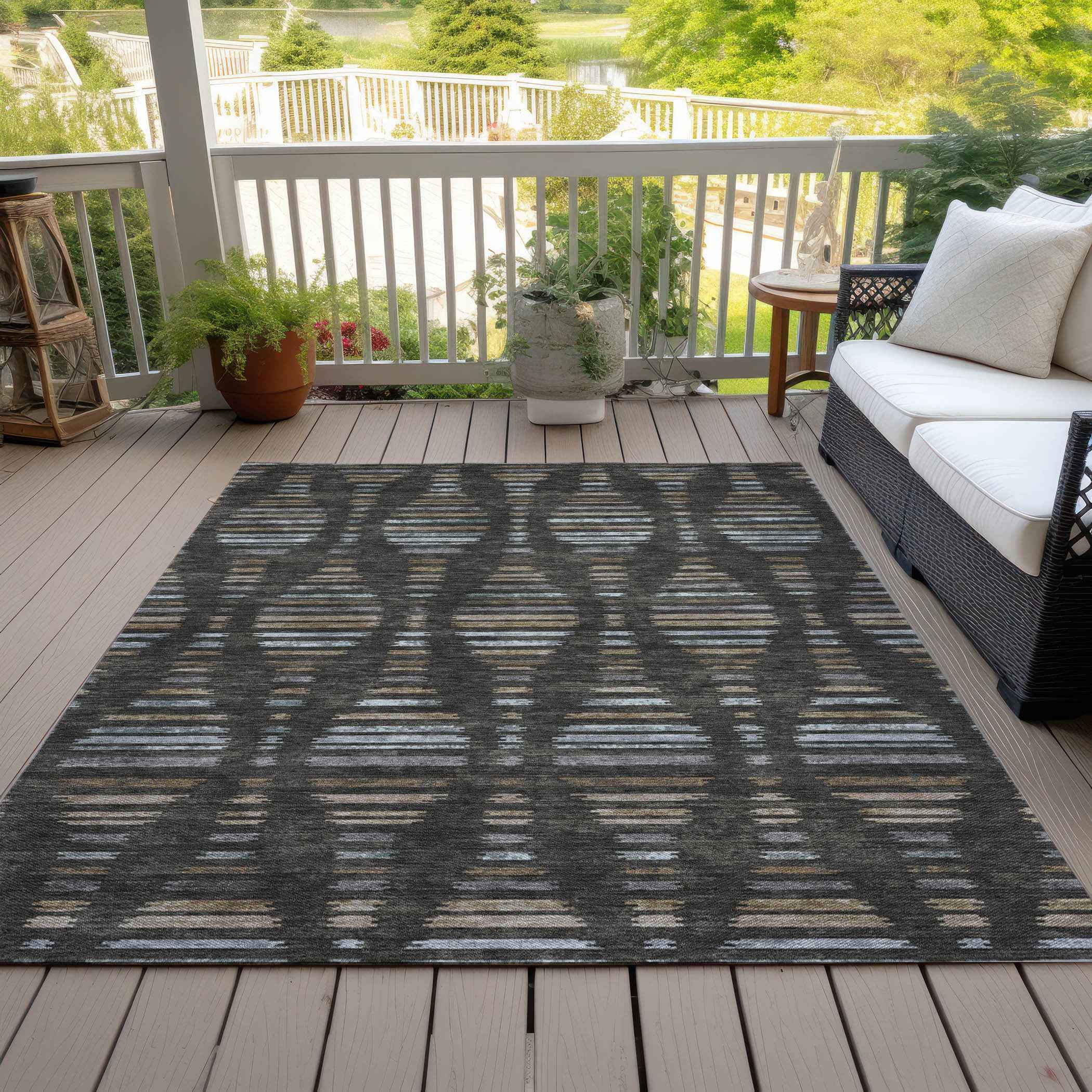 3' X 5' Coffee And Gray Striped Washable Indoor Outdoor Area Rug